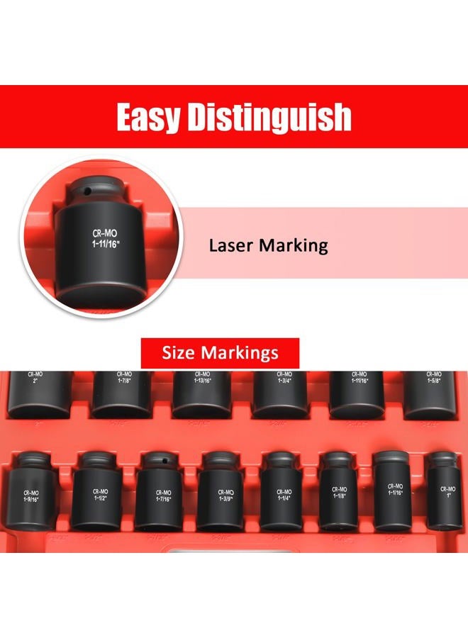 TONYNOL 3/4 Inch Drive Deep Impact Socket Set,6-Point,SAE Sizes(1“-2”),14 PCS,Cr-Mo Steel,Heavy Duty Impact Sockets for Automotive & Industrial Machinery,With a Storage Case - Image 5