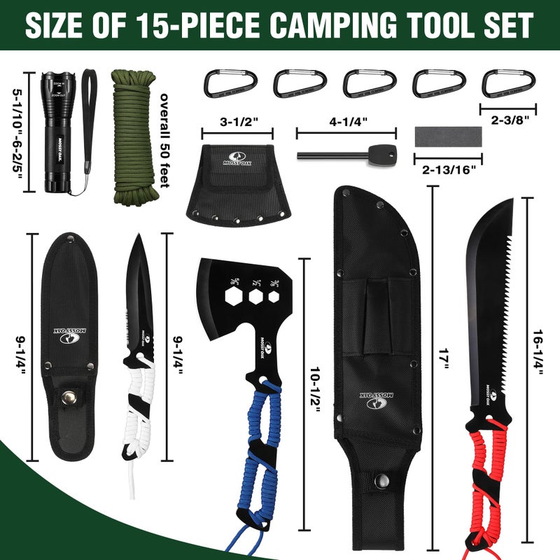 Mossy Oak Hatchet and Machete Knife Set with Sheath, One-Piece Axe & Hunting Knives with Paracord Handle, Zoomable Flashlight, Many Other Tools, Ideal Gift for Men Who Likes Hunting Outdoor Adventure - Image 3