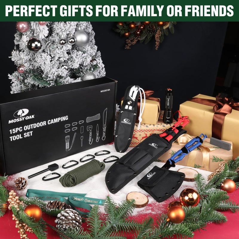 Mossy Oak Hatchet and Machete Knife Set with Sheath, One-Piece Axe & Hunting Knives with Paracord Handle, Zoomable Flashlight, Many Other Tools, Ideal Gift for Men Who Likes Hunting Outdoor Adventure - Image 2