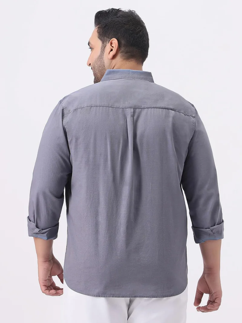 Urbano Fashion  Urbano Plus Men's Grey Cotton Full Sleeve Regular Fit Casual Solid Slub Shirt with Spread Collar  | Best Price UAE