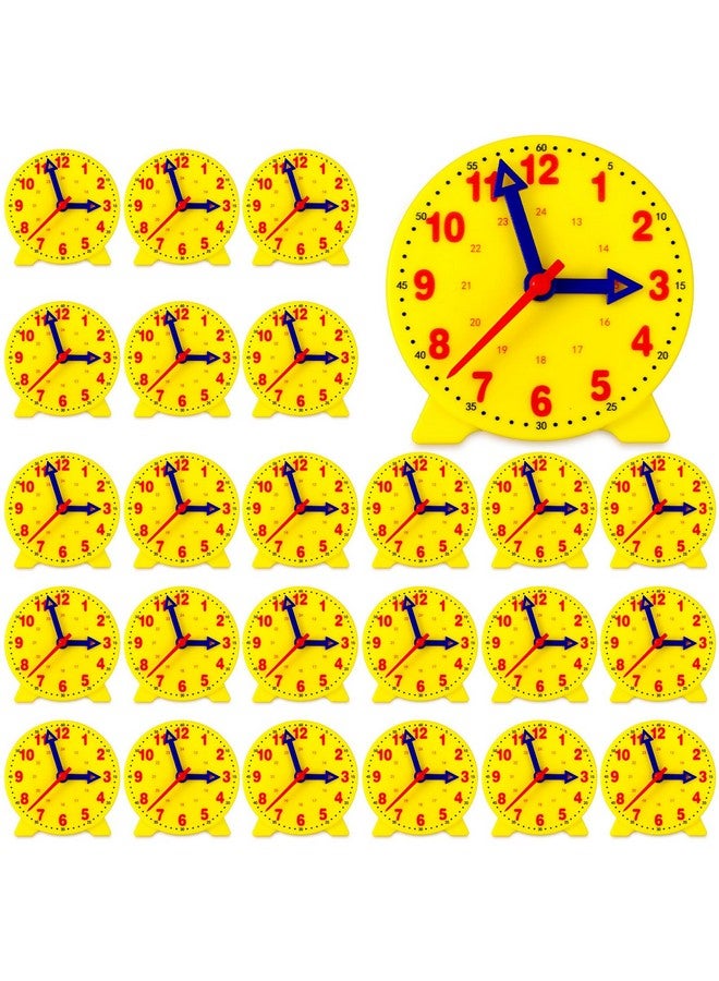 Batiyeer 24 Pcs Teaching Clock Kit for Kids to Tell Time Teaching Mini Geared Clock for Kids Basic Math Development Teacher and Classroom Supplies, 4 Inch(Yellow) - Image 1