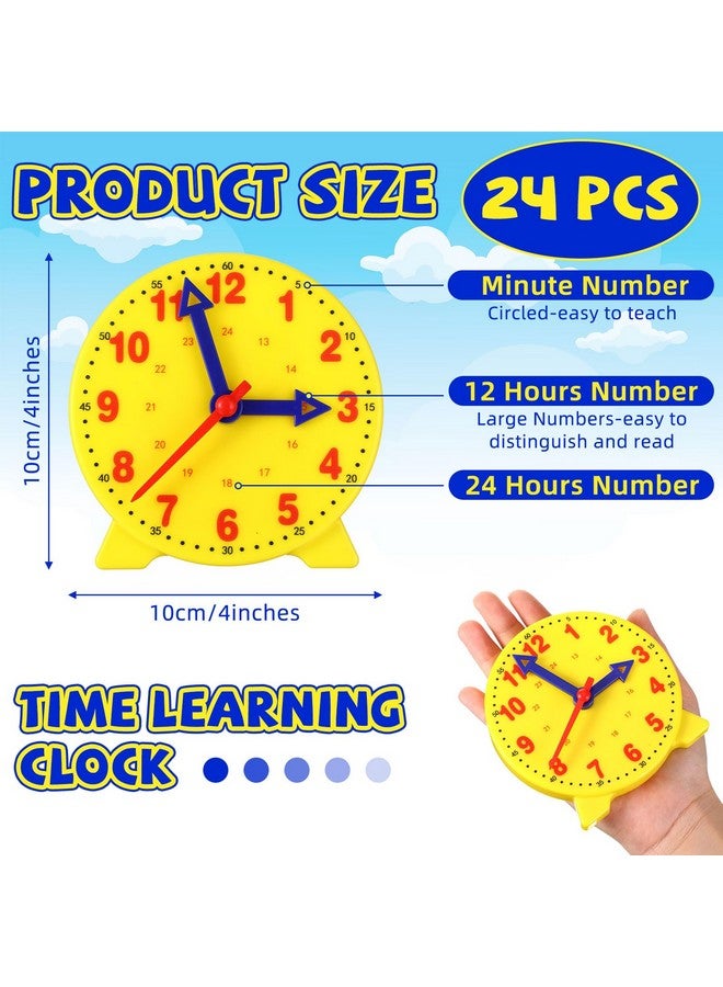 Batiyeer 24 Pcs Teaching Clock Kit for Kids to Tell Time Teaching Mini Geared Clock for Kids Basic Math Development Teacher and Classroom Supplies, 4 Inch(Yellow) - Image 2