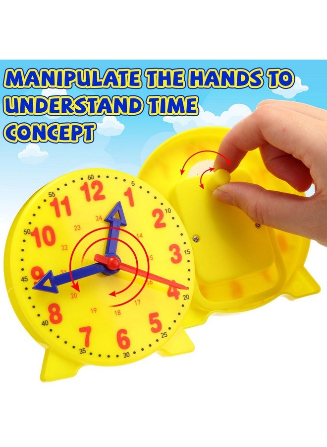 Batiyeer 24 Pcs Teaching Clock Kit for Kids to Tell Time Teaching Mini Geared Clock for Kids Basic Math Development Teacher and Classroom Supplies, 4 Inch(Yellow) - Image 3