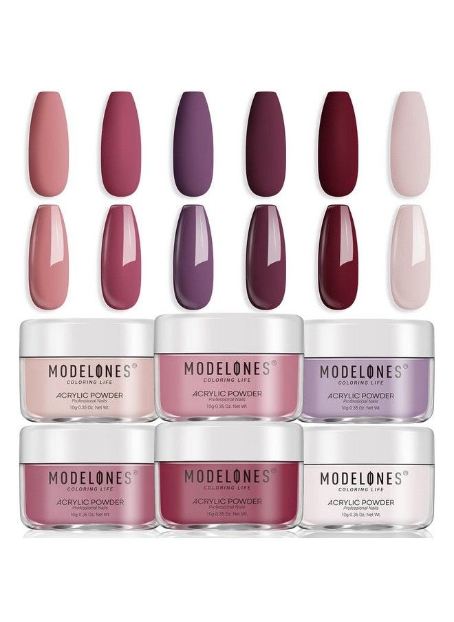 modelones Red Acrylic Powder Set 6 Colors Peach Pink Skin Tone Burgundy Red Acrylic Nail Powder Kit 3D Acrylic Nail Art French Nail Extension Nail Carving No Nail Lamp Needed Diy Home Gifts For Women  - Image 1