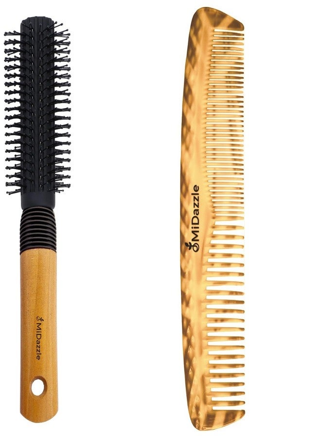 Omidazzle Midazzle Premium Round Wooden Hair Brush with Daily Comb, Large Size, Set of 2 - Image 2