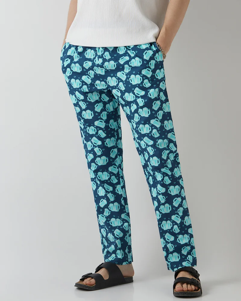 bewakoof Men's Blue All Over Printed Pyjamas