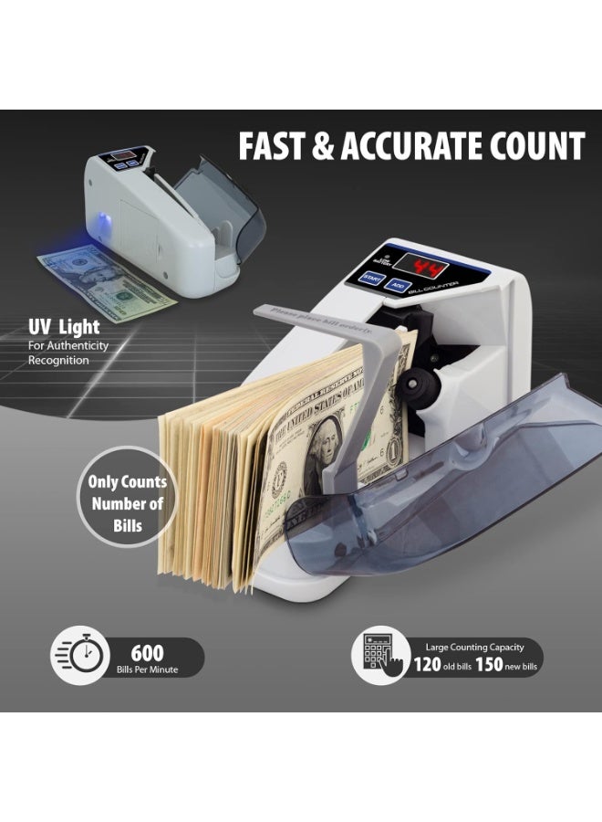 إي وورلد آلة عد النقود المحمولة مع كشف التزوير بالأشعة فوق البنفسجية والمغناطيسية – جهاز عد مدمج لعدد الأوراق فقط، يعمل بالبطاريات – مثالي للأعمال الصغيرة والتعاملات النقدية - Image 2