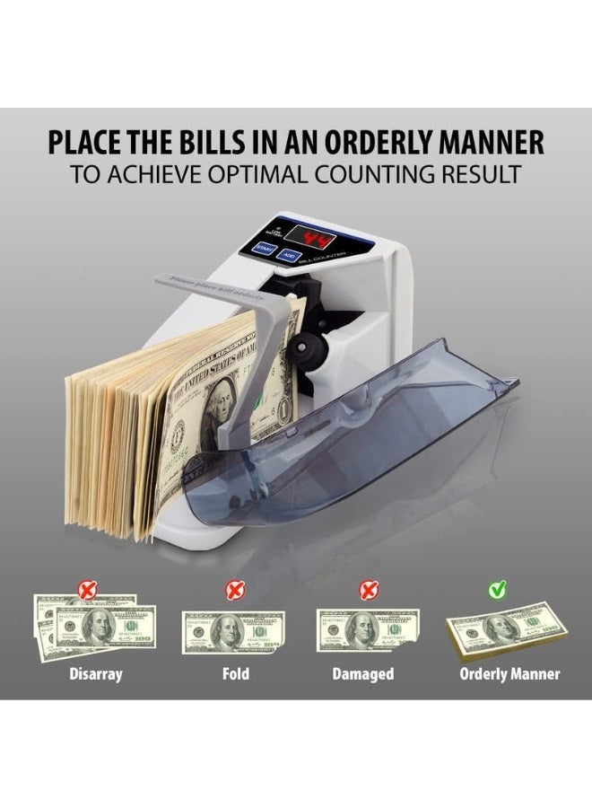 إي وورلد آلة عد النقود المحمولة مع كشف التزوير بالأشعة فوق البنفسجية والمغناطيسية – جهاز عد مدمج لعدد الأوراق فقط، يعمل بالبطاريات – مثالي للأعمال الصغيرة والتعاملات النقدية - Image 3