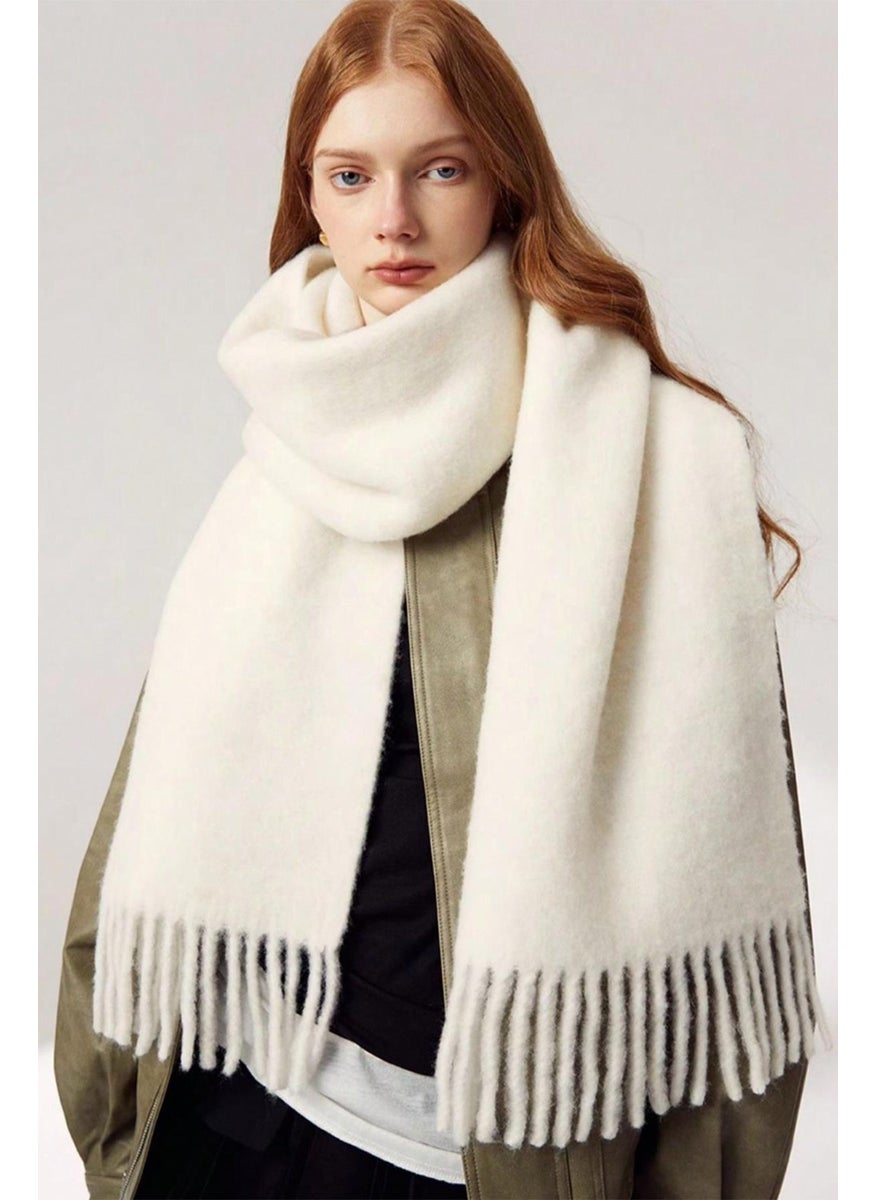 Bahels - Imported Ecru Puffy Soft Textured Colorful Square Patterned Scarf Shawl Shoulder Shawl - Image 1