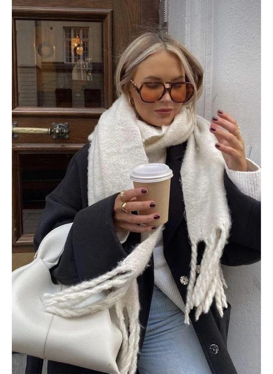 باهلس Imported Ecru Puffy Soft Textured Colorful Square Patterned Scarf Shawl Shoulder Shawl