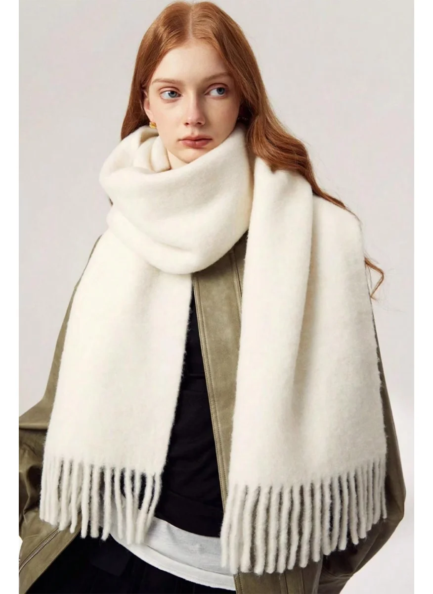 باهلس Imported Ecru Puffy Soft Textured Colorful Square Patterned Scarf Shawl Shoulder Shawl