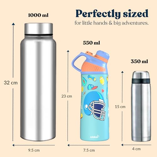 Rabitat ZYLO 550ml Kids Water Bottle for School | 2-Year Brand Warranty | Magnetic Flip Cap, Leakproof | Triple Insulated Stainless Steel Thermosteel Flask | 24 Hrs Hot & Cold | Mad Eye - Image 4