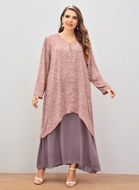 فستان تونيك بطبعة زهور صغيرة 2 في 1