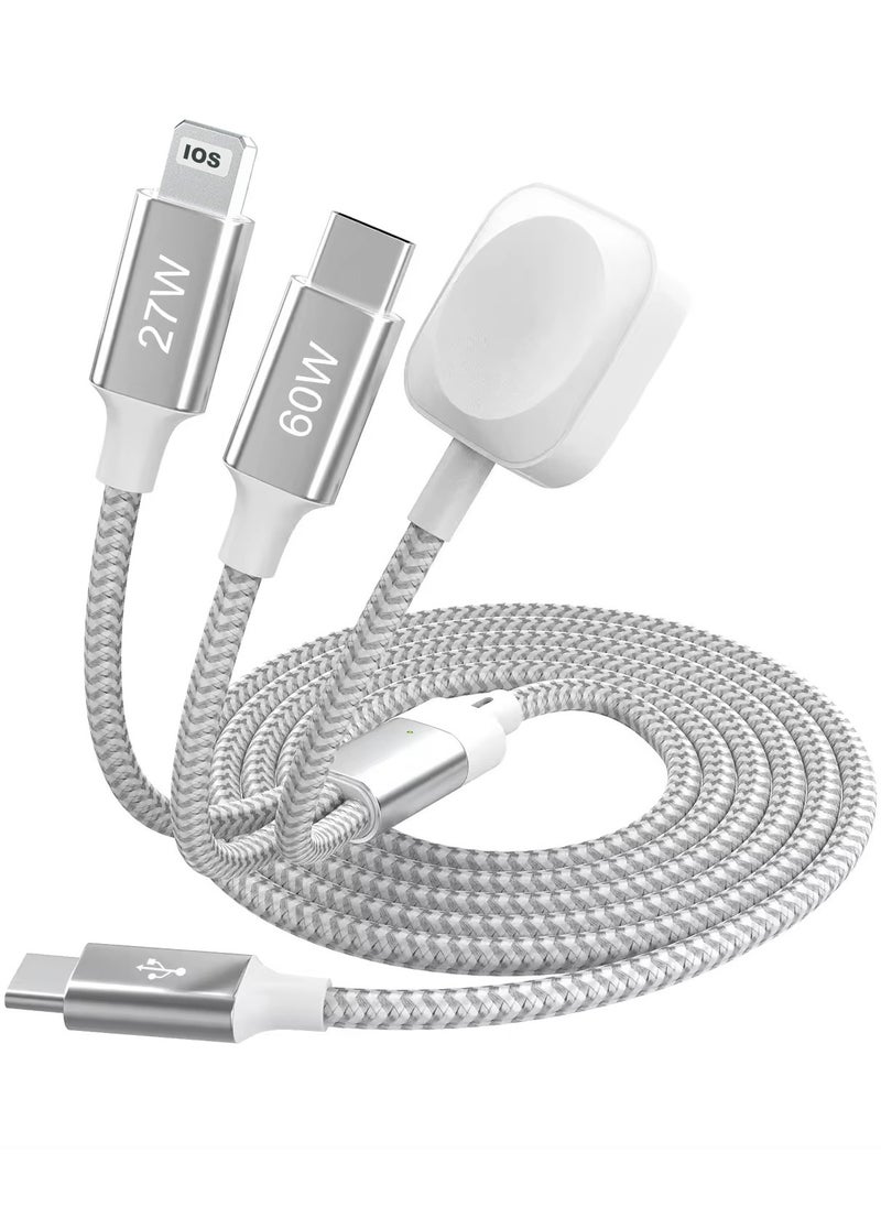 SMART SOURCE - 60W 3-in-1 USB-C Braided Charging Cable | USB-C to USB-C, USB-C to Lightning, Smart Watch Wireless Charging | Fast Charging Cable, Compatible with Apple Watch, iPhone, iPad, Samsung, MacBook,【1.8M】 - Image 1