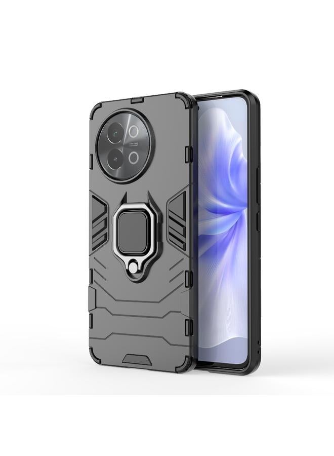 زبون جراب هاتف مقاوم للصدمات مصنوع من مادة البولي يوريثين الحراري + حامل لهاتف vivo S18E 5G (أسود)