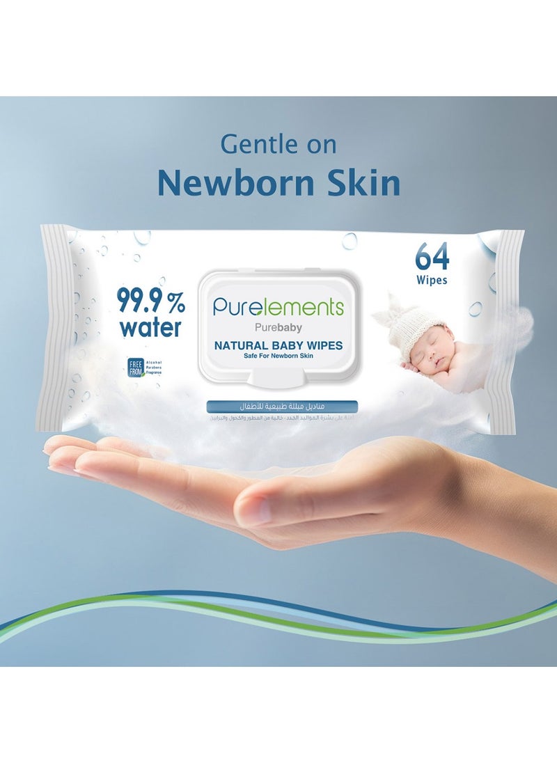 Pure Elements Natural 99.9% Water Wipes - Pack of 12 - 768pcs  - Image 5