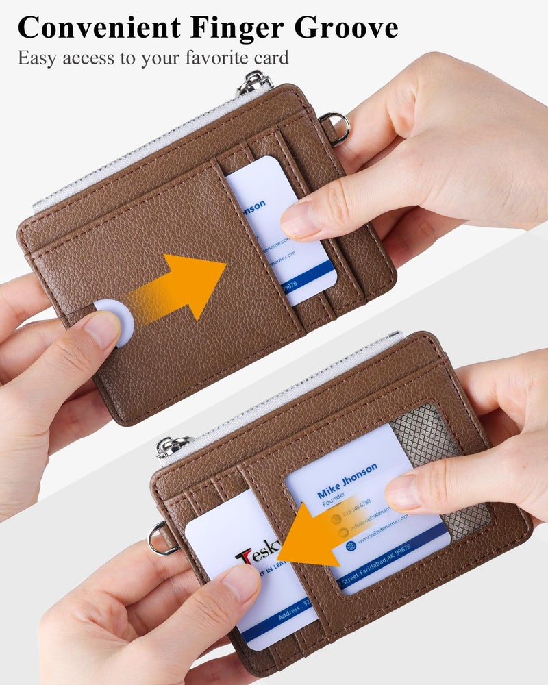 Teskyer محفظة تسكيير رفيعة وعصرية، حاملة بطاقات ائتمان مقاومة لتقنية RFID، محفظة جلدية مع جيب بسحاب للرجال والنساء - لون قهوة ليشيه - Image 4