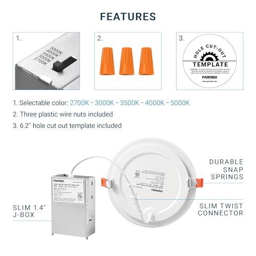Parmida LED Technologies PARMIDA (16 Pack) 6 Inch Dimmable 5CCT Ultra-Thin LED Recessed Ceiling Light with Junction Box, 5 Color Selectable 2700K/3000K/3500K/4000K/5000K, 12W, Canless Wafer Slim Panel Downlight, IC Rated, ETL - Image 5