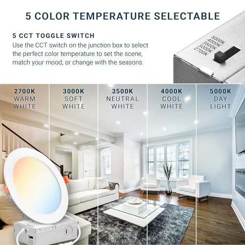Parmida LED Technologies PARMIDA (16 Pack) 6 Inch Dimmable 5CCT Ultra-Thin LED Recessed Ceiling Light with Junction Box, 5 Color Selectable 2700K/3000K/3500K/4000K/5000K, 12W, Canless Wafer Slim Panel Downlight, IC Rated, ETL - Image 4
