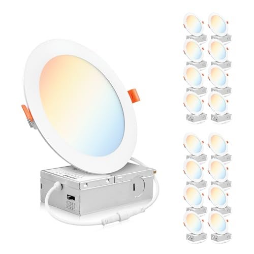 Parmida LED Technologies PARMIDA (16 Pack) 6 Inch Dimmable 5CCT Ultra-Thin LED Recessed Ceiling Light with Junction Box, 5 Color Selectable 2700K/3000K/3500K/4000K/5000K, 12W, Canless Wafer Slim Panel Downlight, IC Rated, ETL - Image 1