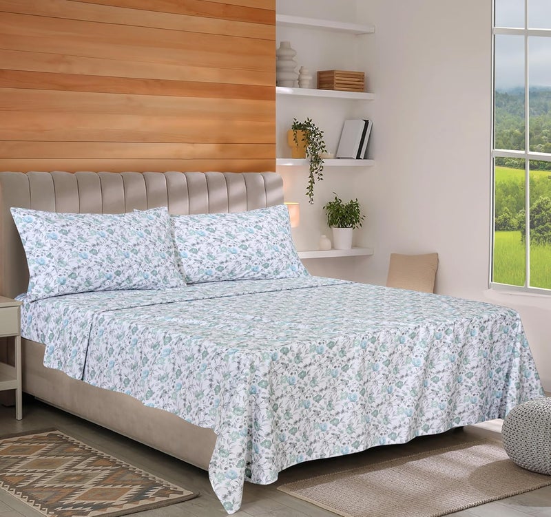 Ruvanti 100% Organic Cotton Sheets Full Size, Percale Weave, GOTS Certified, 4-Piece Set, Deep Pocket 15", Crisp & Breathable, Soft Durable Bedding, Sábanas Algodón Orgánico – Cold Chrysanthemum - Image 2
