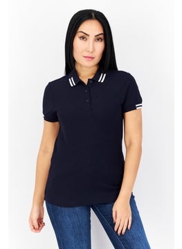 Aigle Women Spread Collar Short Sleeve Embroidered Polo Shirt, Navy Blue  - Image 1