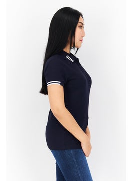 Aigle Women Spread Collar Short Sleeve Embroidered Polo Shirt, Navy Blue  - Image 2