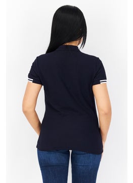 Aigle Women Spread Collar Short Sleeve Embroidered Polo Shirt, Navy Blue  - Image 3