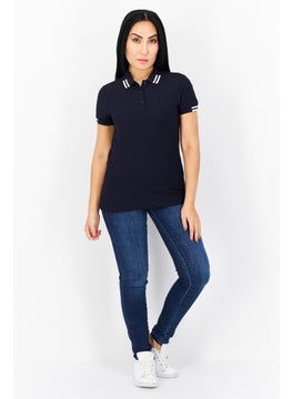 Aigle Women Spread Collar Short Sleeve Embroidered Polo Shirt, Navy Blue  - Image 4