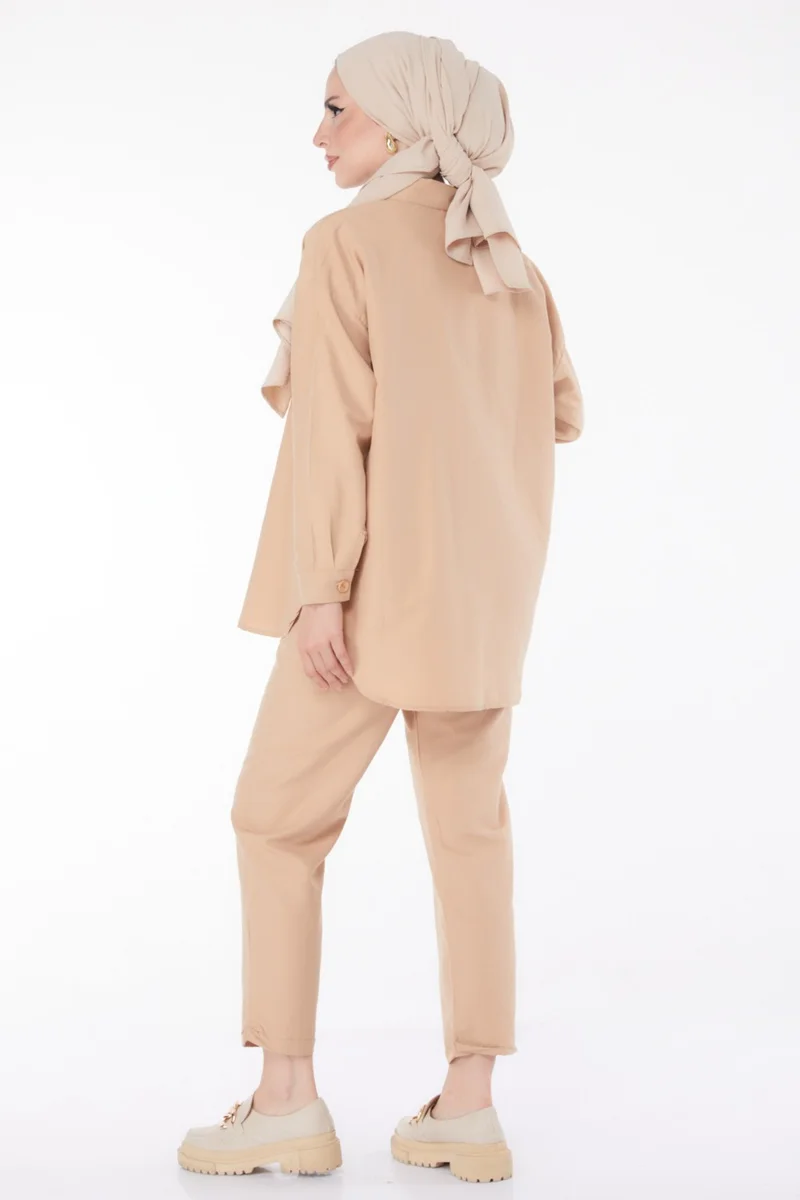 Tofisa Plain Shirt Collar Women's Mink Tunic Trousers - 10563