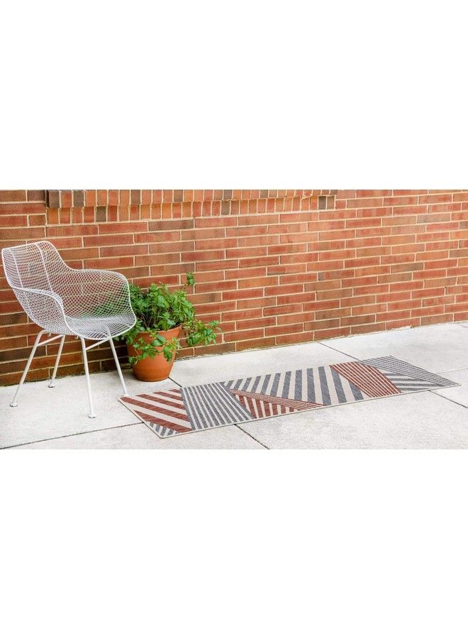 Unique Loom Jill Zarin Outdoor Collection Area Rug (2' X 6' 1" Runner Blue Red) - Image 3