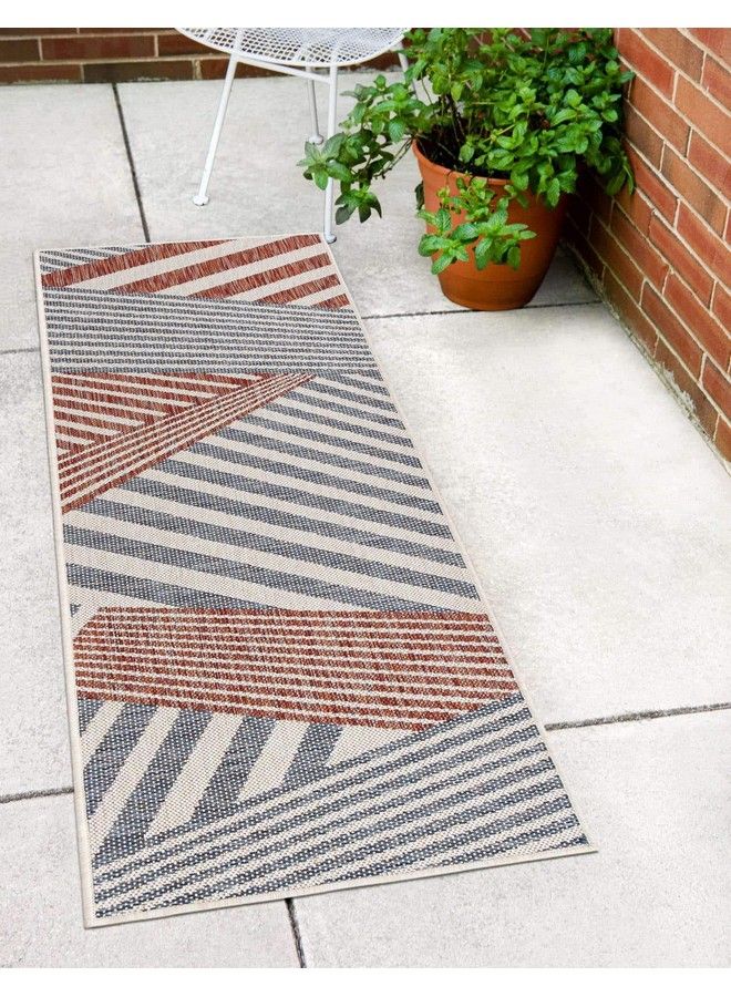 Unique Loom Jill Zarin Outdoor Collection Area Rug (2' X 6' 1" Runner Blue Red) - Image 1