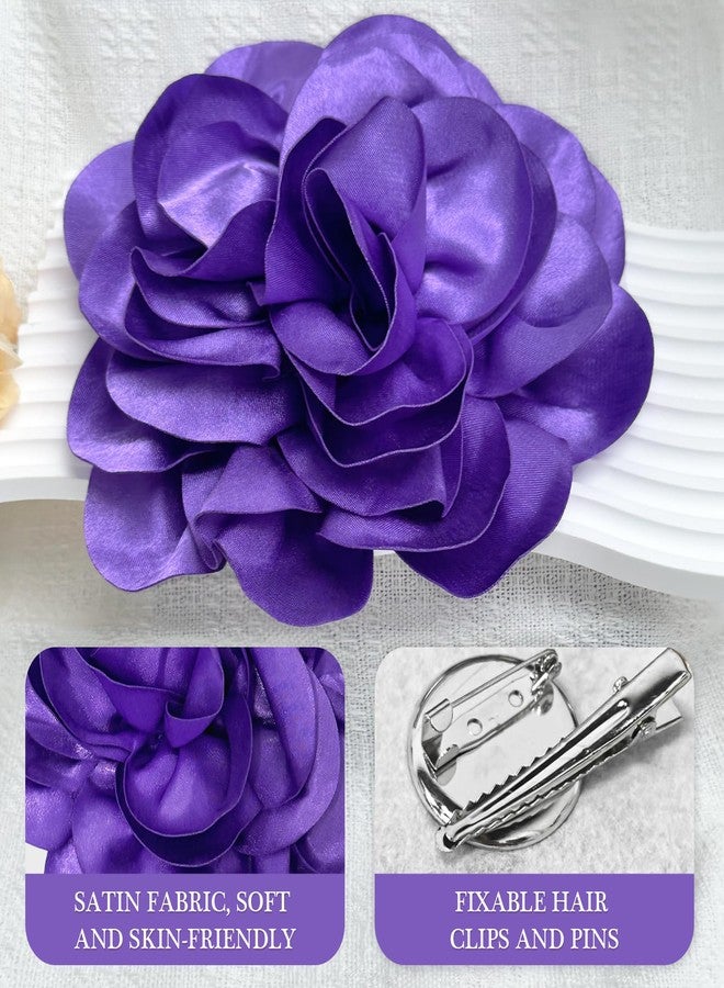 COAUXOG 7.5in Extra Large Rose Brooch Exquisite Shiny Satin Camellia Brooch Oversized Flower Brooch Lapel Pin,Suitable For Women Dance Banquet Wedding Hair Clothing Accessories (Purple) - Image 3