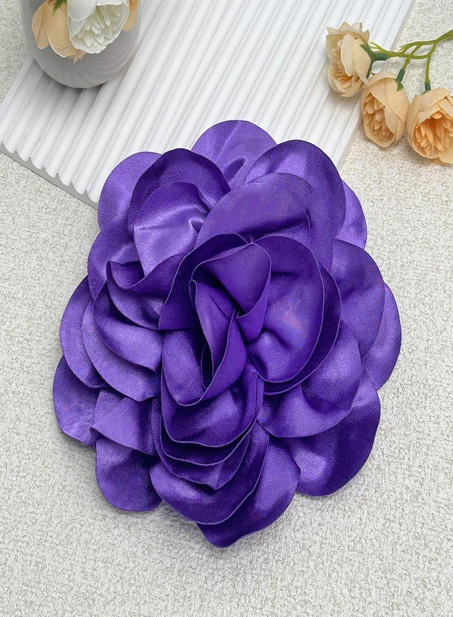 COAUXOG 7.5in Extra Large Rose Brooch Exquisite Shiny Satin Camellia Brooch Oversized Flower Brooch Lapel Pin,Suitable For Women Dance Banquet Wedding Hair Clothing Accessories (Purple) - Image 4