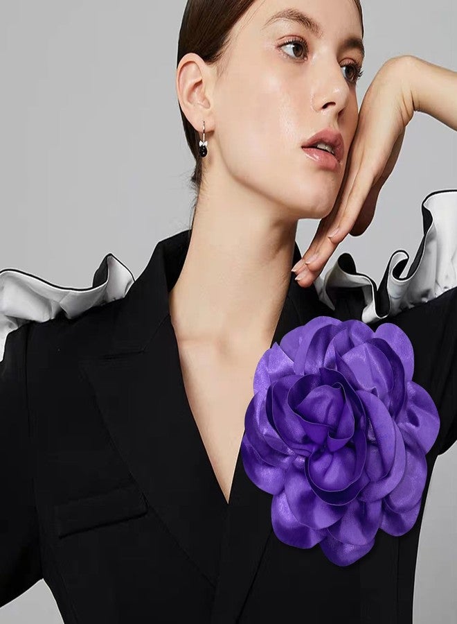 COAUXOG 7.5in Extra Large Rose Brooch Exquisite Shiny Satin Camellia Brooch Oversized Flower Brooch Lapel Pin,Suitable For Women Dance Banquet Wedding Hair Clothing Accessories (Purple) - Image 5