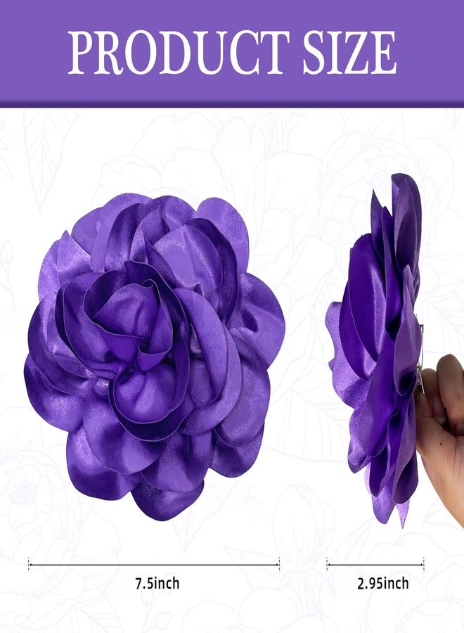 COAUXOG 7.5in Extra Large Rose Brooch Exquisite Shiny Satin Camellia Brooch Oversized Flower Brooch Lapel Pin,Suitable For Women Dance Banquet Wedding Hair Clothing Accessories (Purple) - Image 2