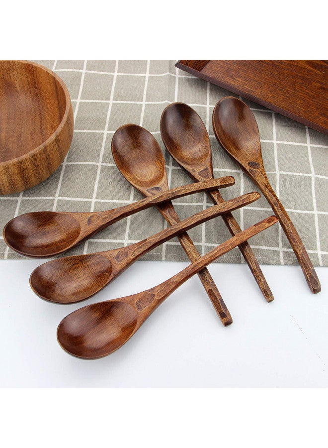 AOOSY Soup Spoons,AOOSY Wooden Soup Spoons, 6 Pieces 7.84 inches Japanese Ramen Spoons Round Nanmu Wood Long Handle Rice Dessert Cooking Tasting Dinner Table Spoon for Kitchen Restaurant - Image 3