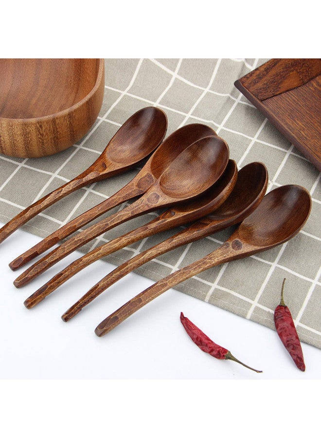 AOOSY Soup Spoons,AOOSY Wooden Soup Spoons, 6 Pieces 7.84 inches Japanese Ramen Spoons Round Nanmu Wood Long Handle Rice Dessert Cooking Tasting Dinner Table Spoon for Kitchen Restaurant - Image 2