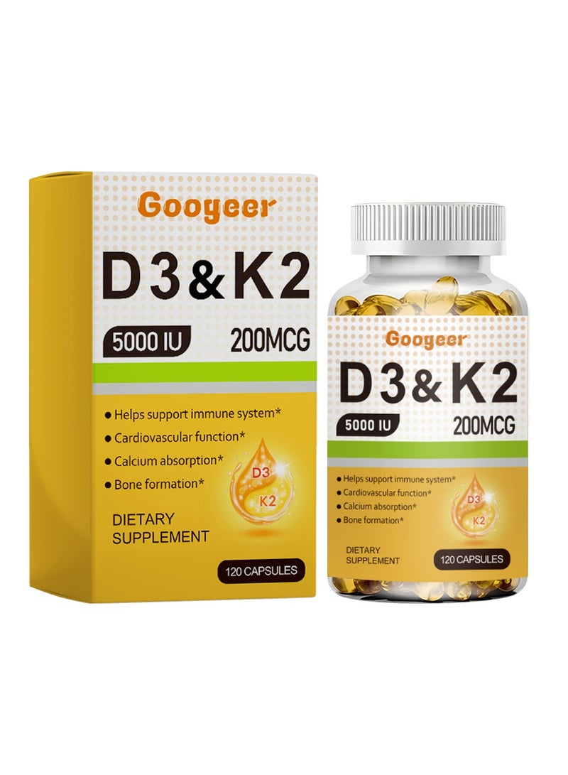 K2 Vitamin D3 & K2, 5,000 IU/200 mcg 120 Veg Capsules - Image 1