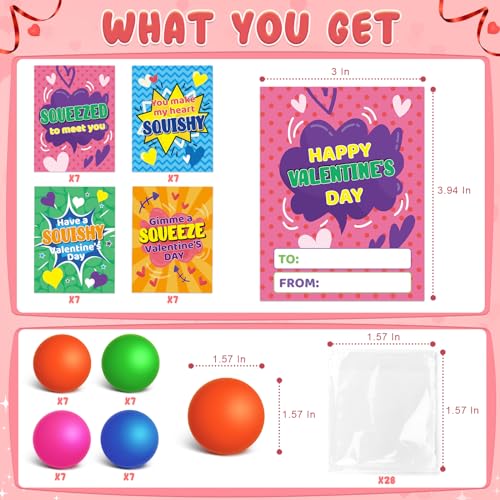 Letapapa Valentines Day Cards for Kids School 28 Pack Valentines Day Cards with Stretchy Balls for Kids Classroom Valentine Gift Exchange Valentines Party Favors Prizes for Boys Girls - Image 5