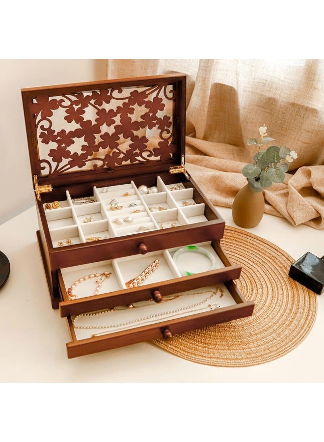 Kendal Wooden Jewelry Box, 3 Layer Jewelry Box for Women, Jewelry Organizer, Wood Jewelry Storage Case for Necklaces, Earring, Rings - Image 2