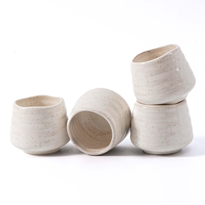 YumiPLUS 4pcs Japanese Tea Cup Set â€“ 160ml 5.4OZ Ceramic Matcha Cup, Small Handless Espresso Cups, Cute Coffee Mugs for Valentine (Speckle) - Image 1