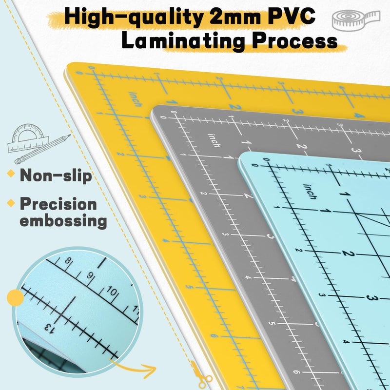 Idemeet Premium Idemeet Self Healing Cutting Mat 18'' x 12'', A3 Non-slip Sewing Mat for Quilting, 5-Ply Rotary Cutting Board Double-Sided for Crafts Cutting Fabric Scrapbooking Modeling Projects, Aqua Blue - Image 3