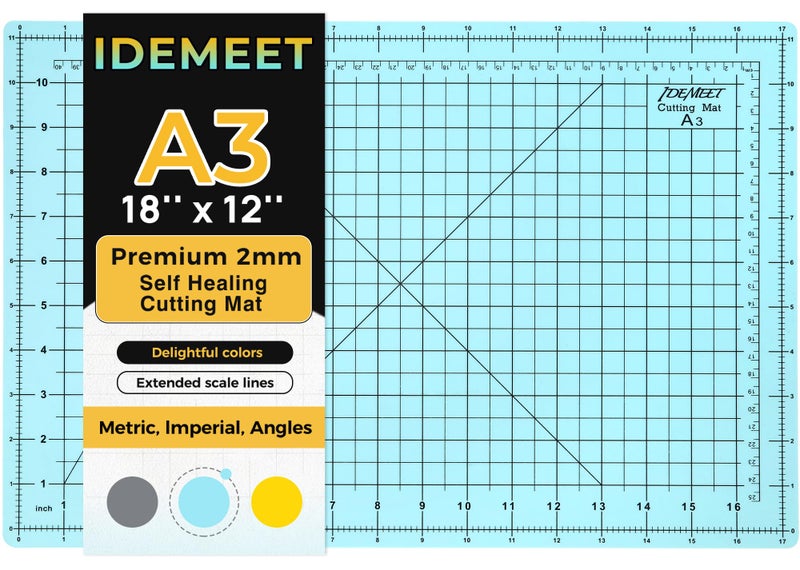 Idemeet Premium Idemeet Self Healing Cutting Mat 18'' x 12'', A3 Non-slip Sewing Mat for Quilting, 5-Ply Rotary Cutting Board Double-Sided for Crafts Cutting Fabric Scrapbooking Modeling Projects, Aqua Blue - Image 1
