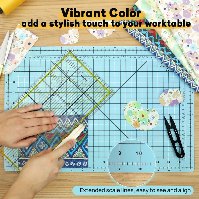 Idemeet Premium Idemeet Self Healing Cutting Mat 18'' x 12'', A3 Non-slip Sewing Mat for Quilting, 5-Ply Rotary Cutting Board Double-Sided for Crafts Cutting Fabric Scrapbooking Modeling Projects, Aqua Blue - Image 4
