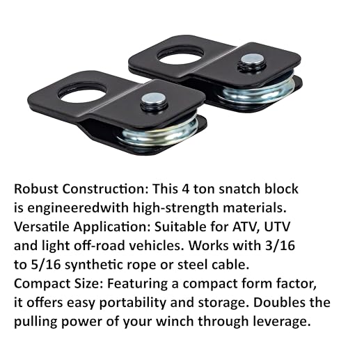 TGL 4 ton ATV UTV Winch Snatch Block and Tackle Pulley System for Synthetic Rope or Steel Cable. Use with Your Winch or Come Along Pulley. Small Winch Snatch Block 2-Pack - Image 3