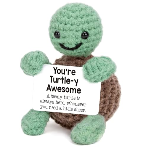 CoolShef Handmade Crochet Turtle Present | Emotional Positive Desk Decor with Message Card for Friend, Sister, Girls, Daughter, Coworker | Thoughtful Keepsake for Any Occasion - Image 1
