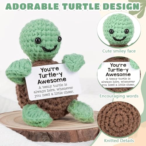CoolShef Handmade Crochet Turtle Present | Emotional Positive Desk Decor with Message Card for Friend, Sister, Girls, Daughter, Coworker | Thoughtful Keepsake for Any Occasion - Image 3