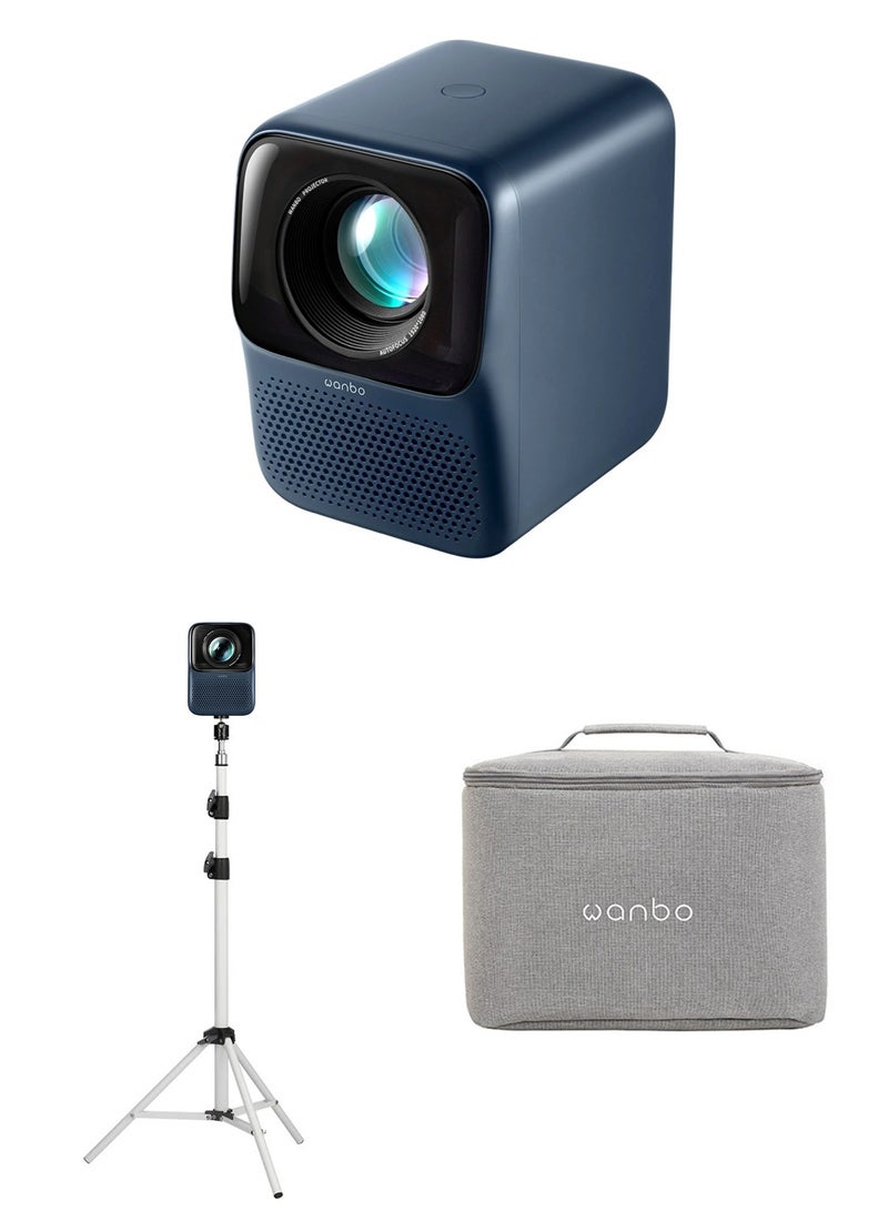 wanbo حزمة جهاز العرض الذكي T2 ماكس المطور | 450 ANSI 13,500 لومن بدقة Full HD 1080P مع دعم 4K، أندرويد 9.0، تركيز تلقائي، صوت HiFi | مسرح منزلي وخارجي | يتضمن حامل ثلاثي القوائم Wanbo (170 سم قابل للتعديل) + حقيبة واقية لجهاز العرض - Image 1