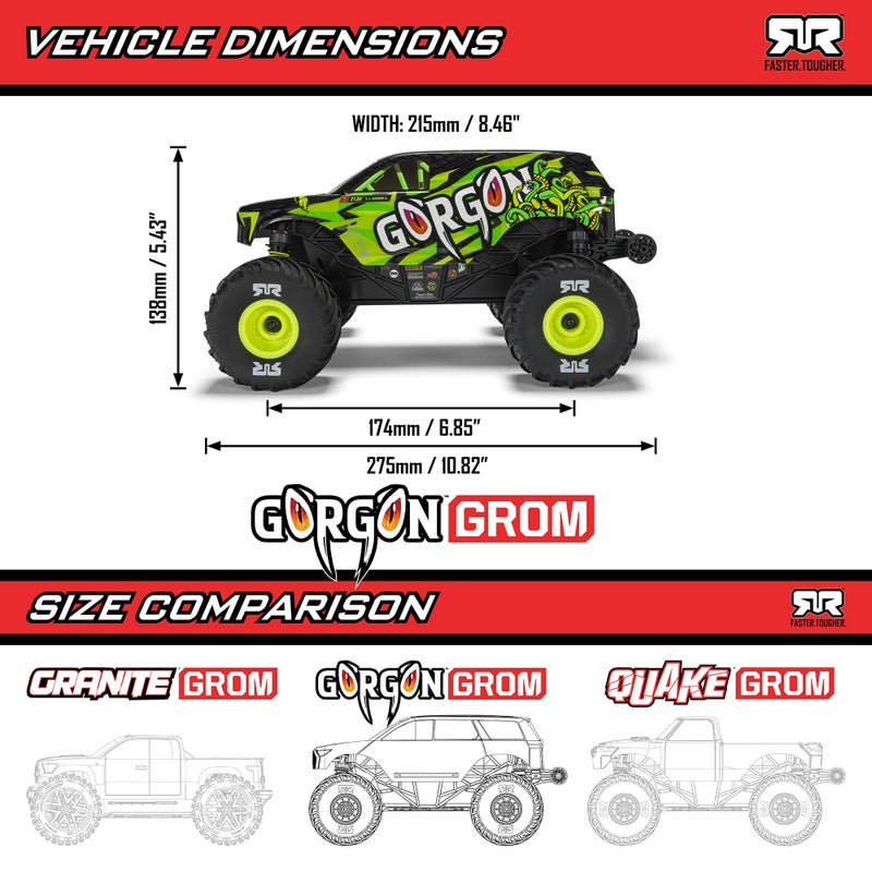 ARRMA RC Truck 1/16 Gorgon GROM 4X4 RTR Brushed Monster Truck (Battery & Charger Included), Red, ARA2130T2 - Image 4